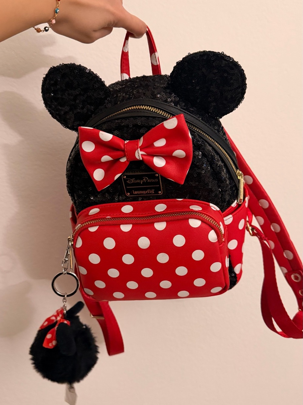 Disney Red and Black Minnie Mouse Sequin Ear Kids Backpack